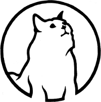 The logo for How Weird Sounds. It is a black circle with the outline of a cat in the centre.