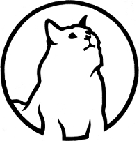 The logo for How Weird Sounds. It is a black circle with the outline of a cat in the centre.